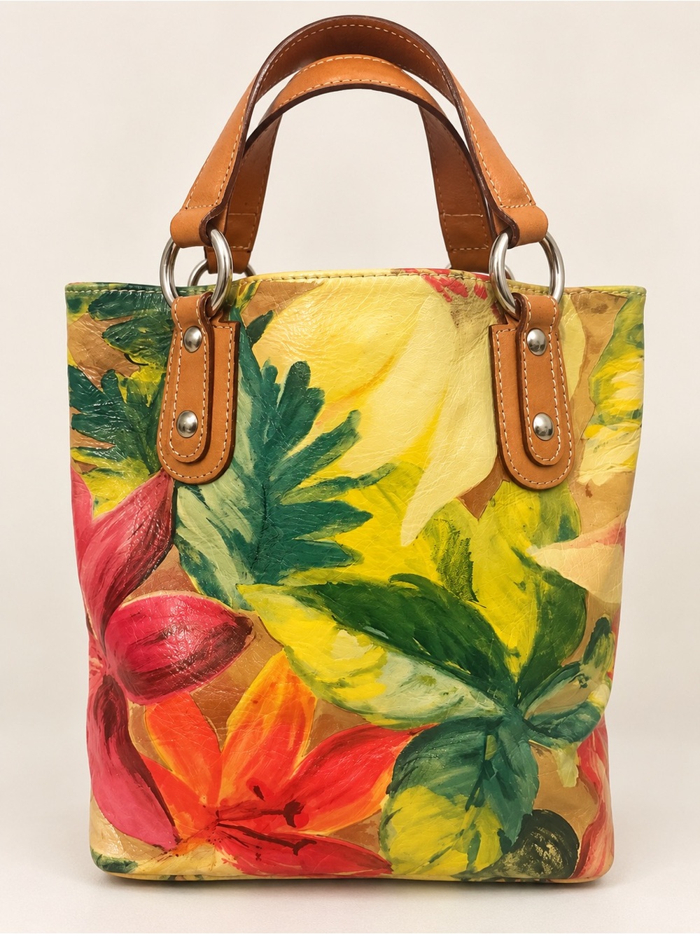 Maurizio Taiuti Tropical Floral Mini Tote in Yellow, Green, Red